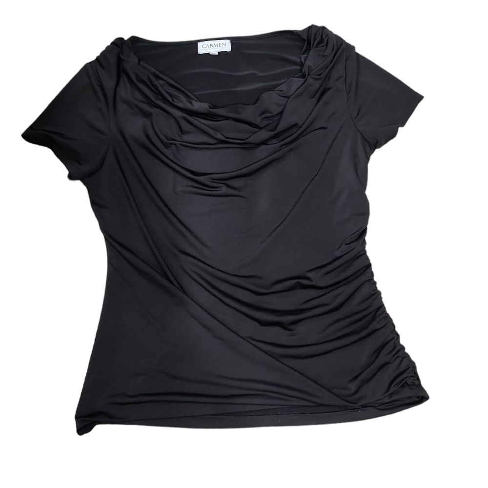 EUC stretchable Carmen women's black waffle top blouse, M - Picture 4 of 5